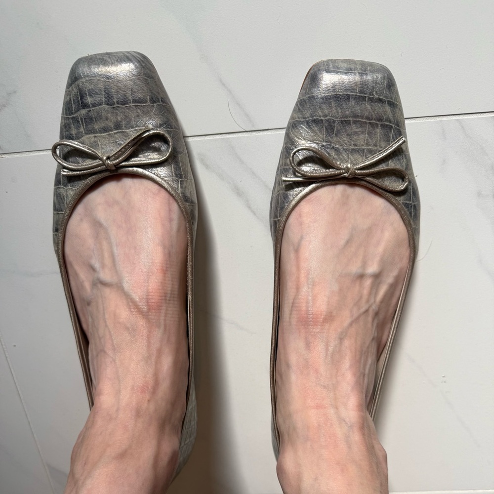 Elegant Metallic Croc-Embossed Ballet style Flats